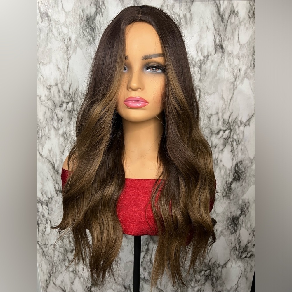 28 Inch Balayage Brown to Caramel Wavy Hair Wig - Picture 1 of 7